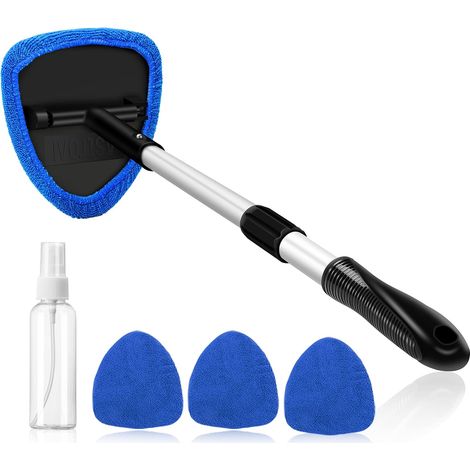 Nettoyant pour Pare-Brise, 4 Tampons en Microfibre, Nettoyage de Pare-Brise avec Poignée Télescopique Kit d'Essuie-Glace Intérieur Automatique, Bleu (1/5)
