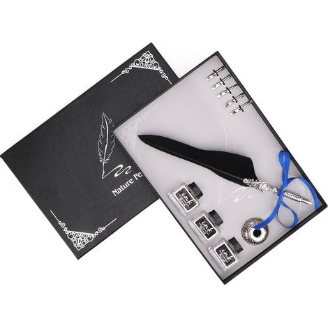 8 pièces Stylo Plume Rétro Calligraphie avec Encre, Cadeau Plume Noir (1/5)
