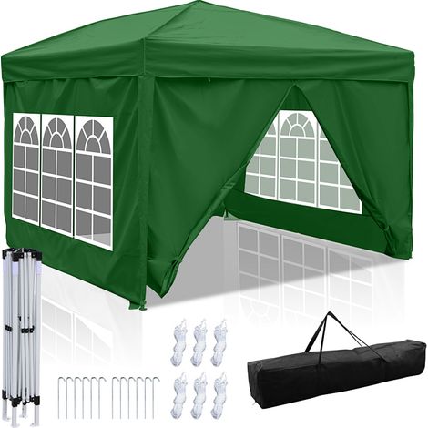 TolleTour Tenda da giardino pieghevole 3x3m, impermeabile e resistente ai raggi UV, gazebo pieghevole con borsa per il trasporto, verde (1/5)