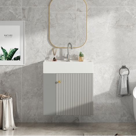 Mobile lavabo 55x31x66,5 cm grigio e bianco in legno FloraGrace (1/5)