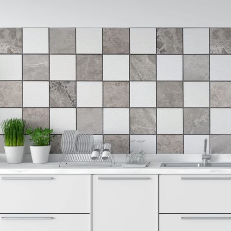 Carreaux Adhésives marbre gris 24 pcs 10x10 cm Décorations de salle de bain et de cuisine en vinyle auto-adhésif imperméable (1/4)