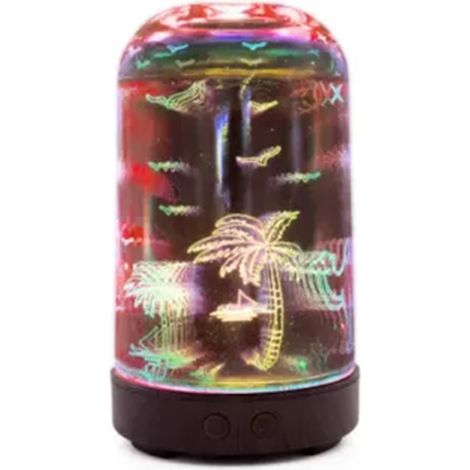 Humidificateur LED 3D en verre avec motif palmier, diffuseur d’arômes (prise UE AC100-240V) (1/5)
