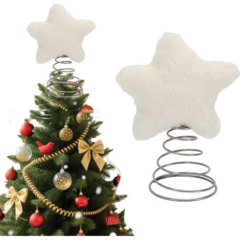Étoile de Noël en peluche adorable pour décorer le sapin, idéale pour les fêtes de Noël, la maison ou le bureau (beige). (1/4)