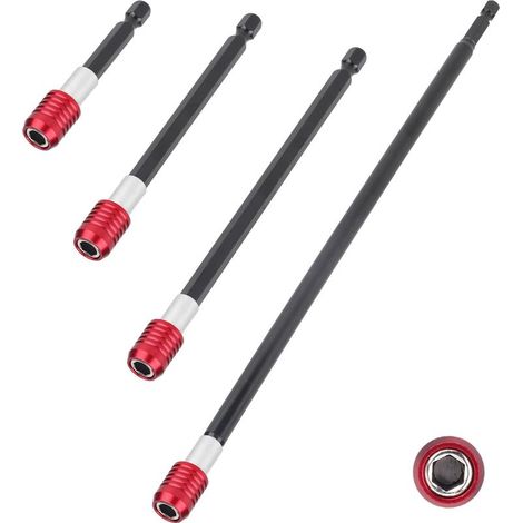 Lot de 4 rallonges de foret, porte-embouts magnétiques à tige hexagonale de 6,35 mm pour visseuse à percussion, perceuse sans fil, tournevis électrique (1/4)