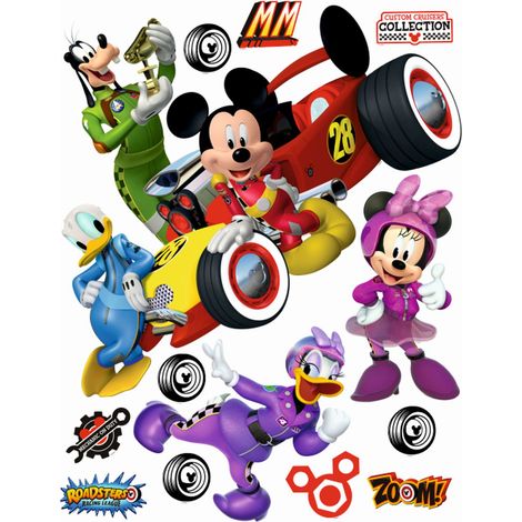 sticker mural Mickey Mouse et Donald Duck jaune, rouge et violet  - Disney