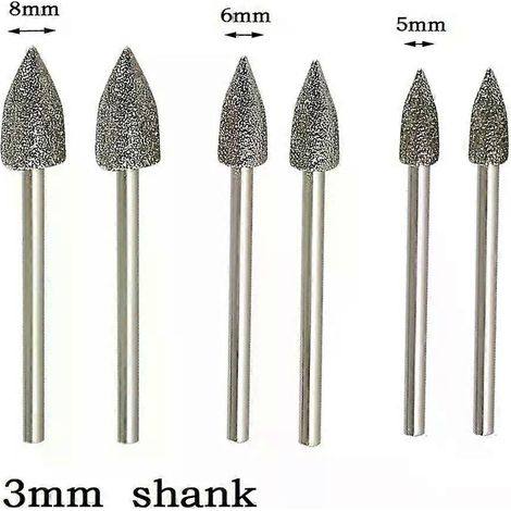Eeatop 2 Stück 3 mm Schaft Diamantschleifkopf mit montierten Fräsern Diamantschleifscheibe für Jade, Metall, Stein, Rotationswerkzeug Access 5/6 (1/4)