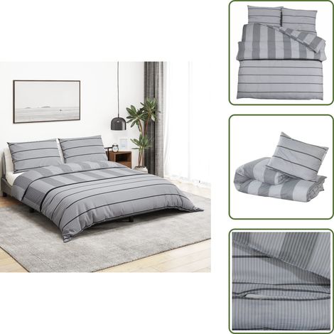 Ensemble de housse de couette Gris 220x240 cm Coton - Housses De Couette - Linge De Lit - Drap Housse - Literie - Coton (1/5)