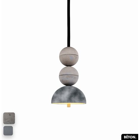 Lampe de suspension en béton velours - BOSFOR CONCRETE VELVET GRIS 2 BALLES LED 14W (1/2)