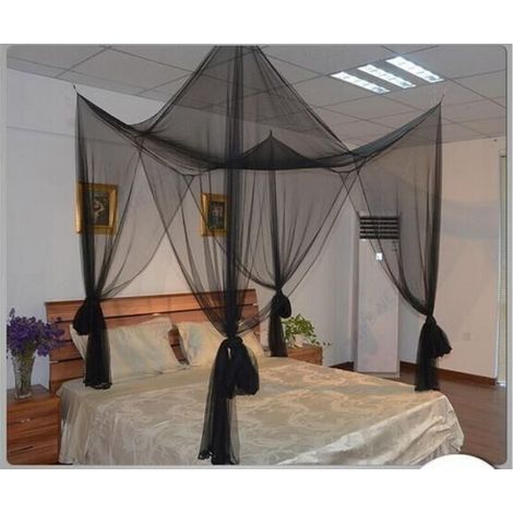 Moustiquaire pour Ciel de lit, 4 Rideaux d'angle, Ciel de lit élégant, Crochet et Corde Professionnelle pour Filet, moustiquaire, Rideaux Plein/Grand lit/très Grand lit, noir 1.92.12.4M 1pc