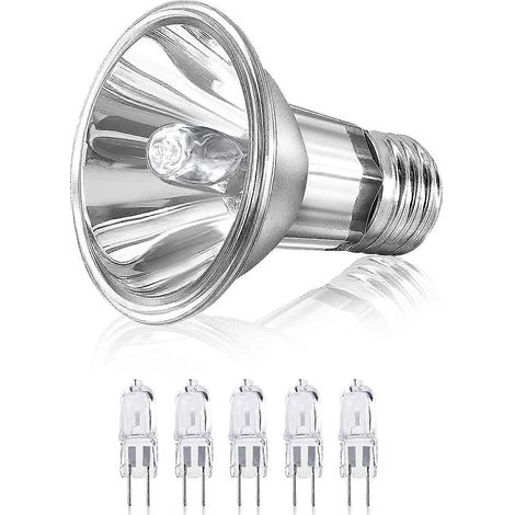 Lampe chauffante E27 pour tortues, 50 W, spectre complet UVA + UVB, pour reptiles et amphibiens, intensité variable, rétroéclairage (avec 5 ampoules G6.35/GY6). (1/5)