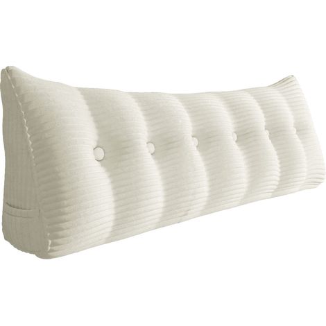 VERCART Coussin de Lecture, Oreiller Traversin Soutien Dorsal, Triangulaire Coussin à Coins, Gros Coussin Canapé, Coussin tête de Lit Dossier, Coussin de Repos Cale Dos en Velours côtelé Blanc 180cm (1/2)