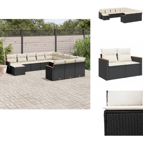 Salon de jardin 12 pcs avec coussins noir résine tressée - Salon De Jardin - Mobilier Extérieur - Set Salon - Résine Tressée - Rotin Synthétique (1/5)