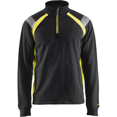 Felpa da lavoro con colletto da camionista dettagli fluorescente 3432 - Nero/Giallo fluorescente XXXL (1/5)