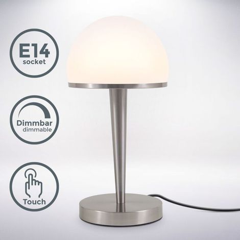 Lampada da tavolo con paralume in vetro dimmerabile tramite touch dimmer integrato Lampada da comodino dimmerabile E27 Vetro opalino (1/4)