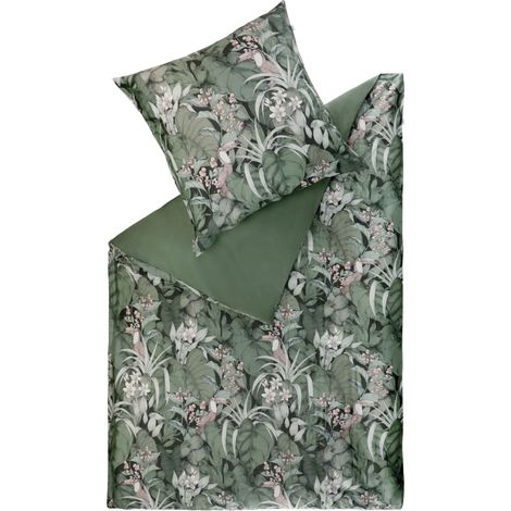 SCHÖNER WOHNEN Biancheria da letto in raso TOUCAN - 1 pezzo 135x200 cm, verde
