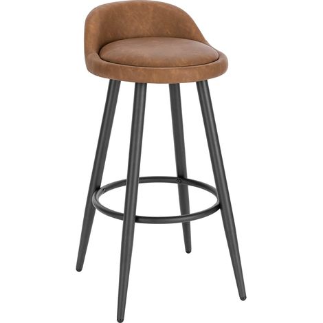 Woltu – Tabouret de bar avec dossier et repose-pieds – Similicuir brun – Hauteur d'assise 70 cm – Structure en bois et métal – Capacité 120 kg (1/4)