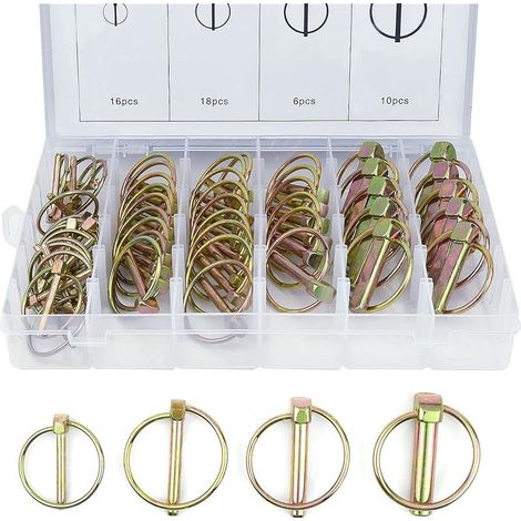 Lot de 50 Goupille de Lynch avec Anneau pour pour Tracteurs, Véhicules Agricoles, Tondeuses à Gazon, Goupille Agricole, 4 Tailles Goupilles de Verrouillage, Goupille de Sécurité (1/5)