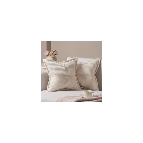 Dekorativer Kissenbezug (45 x 45 cm) für Sofa, Wohnzimmer, 2er-Set beige Kissenbezüge für die Inneneinrichtung, Schlafzimmer, Zuhause, Sessel, Büro, Kinderzimmer, weiches Samt-Rippkissen, ästhetische  (1/5)
