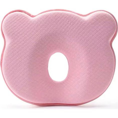 Almohada cambiador de espuma viscoelástica suave, funda extraíble, almohada de viaje portátil con estampado de osito de peluche - Cómodo reposacabezas para bebé, transpirable y lavable (rosa)