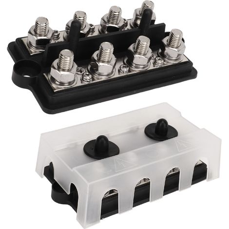 Jeu de 2 Barres de Distribution Électrique 12V-48V 150A pour Bateau Camping-Car, Bloc de Jonction à Bornes M8, 2 Rangées, Noir, Tableau de Connexion Batterie (1/5)