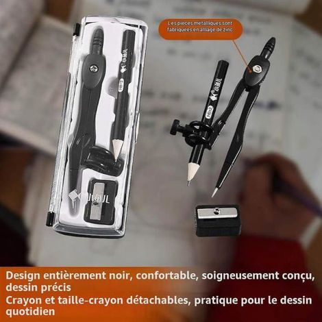 Kit De Geometrie - 7 Pieces En Acier Inoxydable - Pour Ecole Et Bureau - Compas Règle Rapporteur Triangles - 1 Unite (1/5)