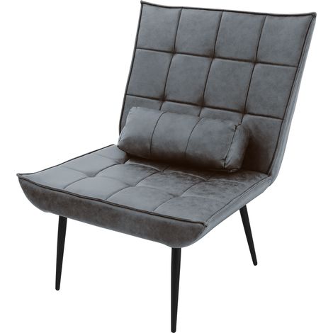 ML-Design Loungesessel Anthrazit – Moderner Polstersessel mit Lendenkissen für Wohnzimmer, Retro Design-Sessel mit Metallbeinen, ergonomisch & pflegeleicht, Akzentstuhl