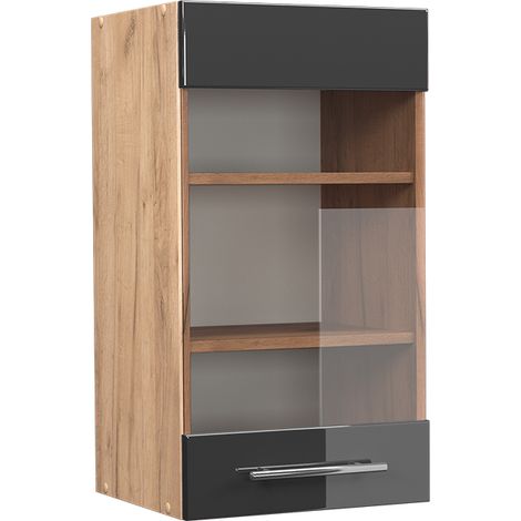 Küchenglasschrank Fame-Line, Anthrazit Hochglanz, 40 cm, Vicco