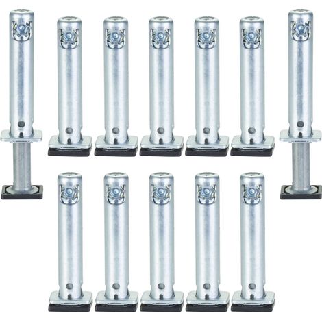 12 x SOTECH Sockel-Höhenversteller (Höhe 52 mm Durchmesser Ø 12 mm Bohrtiefe 62mm Tragkraft 300 kg) verstellbar +25 mm mit Bodengleiter zum Einbohren in Wangen und Schrankseiten