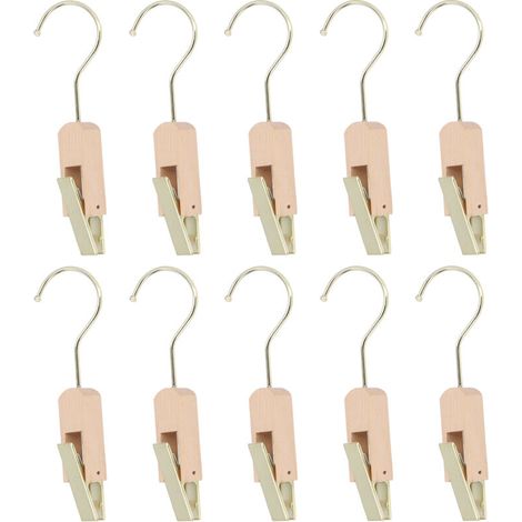 Crochets de suspension en métal de 10 cm avec pince en bois, pivotants à 360°, pour vêtements, placard, bureau ou atelier (1/5)