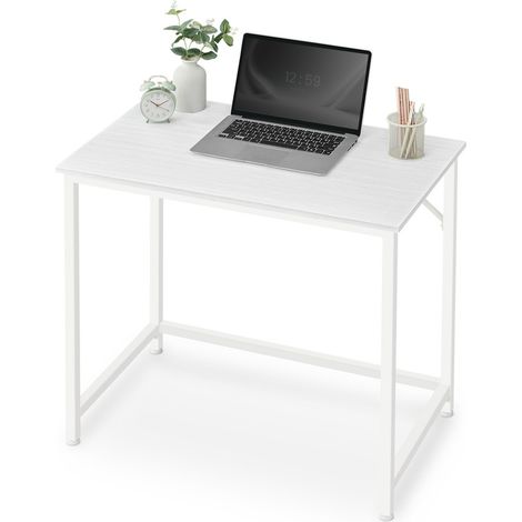 Bureau d'Ordinateur, Table, 80 x 50 x 76 cm, pour Bureau, Chambre, Salon, Cadre en Métal, Blanc Érable et Blanc Nuage (1/5)