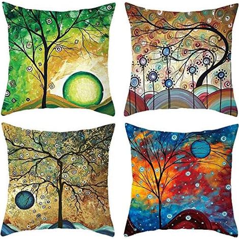 45 x 45 cm Set of 4 Abstract Tree Oil Painting Cotton Linen Square Cushion Cover for Bed Car Home Sofa (1/5)