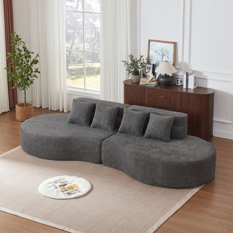Canapé modulaire 310 cm gris en chenille avec design arrondi et housse amovible (1/5)