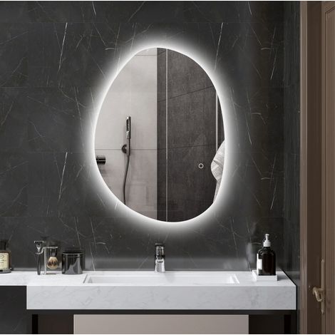 Specchio bagno asimmetrico LED 70 x 50 cm in vetro temperato argento con touch e antiappannamento (1/5)
