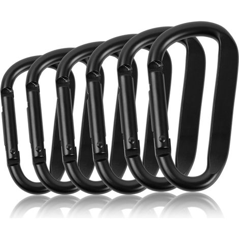 Ein Set aus 6 schwarzen Aluminium-Karabinern, geeignet für Hängematten, Schlüsselanhänger, Camping, Angeln, Schaukeln und Wanderzubehör (1/5)