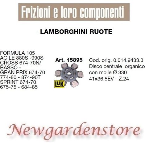 Disco embrague 15895 Ruedas tractor LAMBORGHINI Agile 880 990 Cross Sprint 41x36