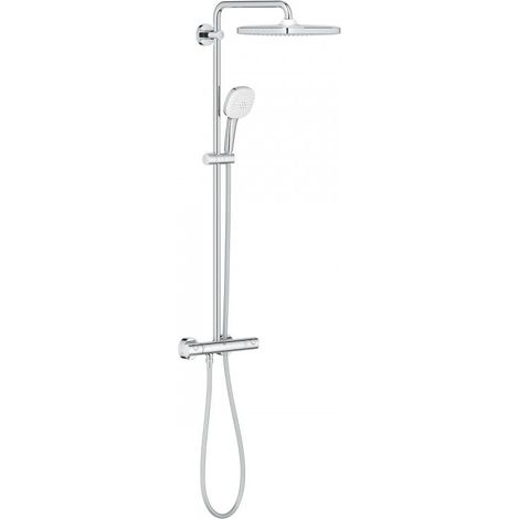 Grohe – Colonne de douche thermostatique Tempesta Cube 250 – Finition chromée – Douche de tête 250mm jet pluie – Flexible Rotaflex 1750mm (1/5)