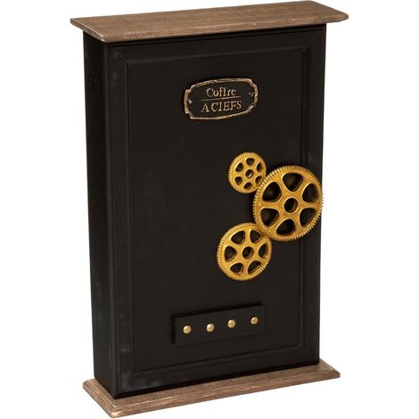 Atmosphera – Boîte à clés MDF 38,5cm noir – Design vintage – Pour 5 clés – Accessoire décoratif et fonctionnel pour intérieur
