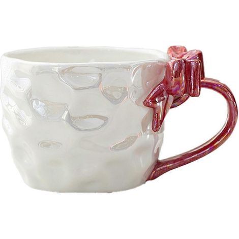 Mug en céramique à nœud romantique, tasse à café/lait, tasse pour fille, tasse à dessert avec anse, tasse à thé, rouge. (1/5)