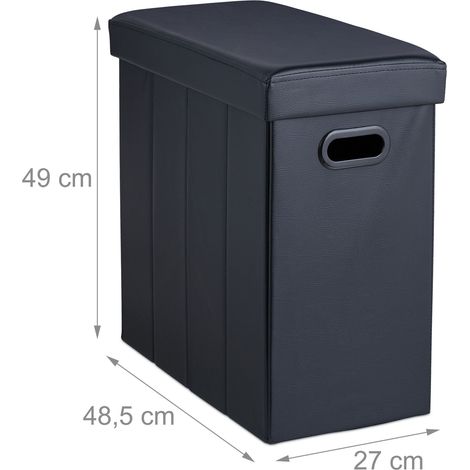Taburete plegable con almacenamiento interior salón dormitorio 36 x 36 x 36 cm de piel sintética negra 130015060 (1/3)