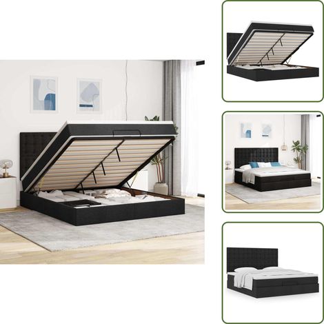 vidaXL Ottoman-Bett mit Matratze Schwarz 180x200 cm Stoff (1/5)