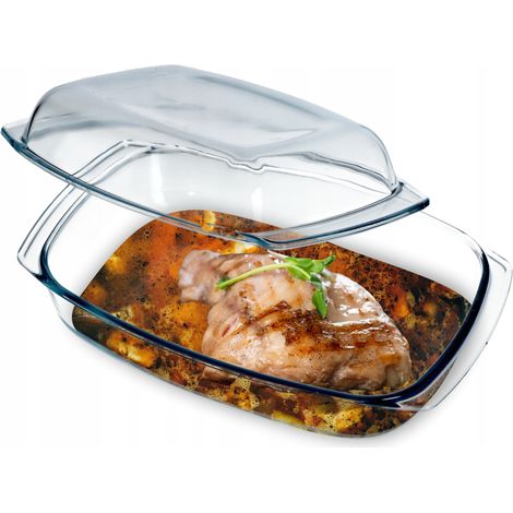 KADAX Plat résistant à la chaleur avec couvercle pour la cuisson, verre rectangulaire, 4,1 L (1/5)