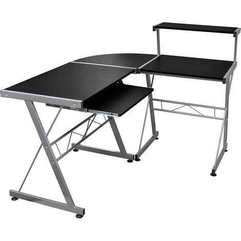 Bureau informatique Table de bureau - d'angle Noir 132x112x99cm Bois d'ingénierie BV827695 - BonneVie (1/5)