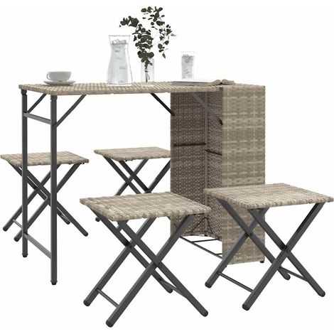 5-tlg. Garten-Essgruppe Klappbar Hellgrau Poly Rattan