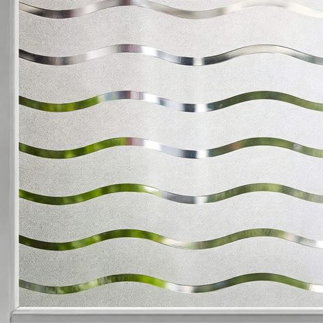 Film pour Fenêtre Intimité Givré Auto-Adhésif Fenêtre Autocollant Pas de Colle Statique Cling Film de Verre Opaque Protection UV Motif Vague 45x100cm (1/5)