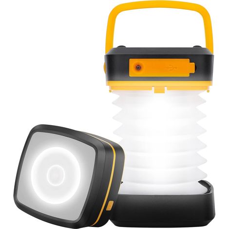 Lampe Solaire Camping, Lampe camping rechargeable, lampe camping Pliable, 3 Modes d'éclairage, Eclairage Etanche IP65, Charge Port USB, pour Camping, Bivouac, Pêche, Randonnée, Urgence, Orange (1/5)