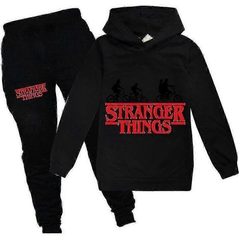 Stranger Things Sportbekleidungsset für Kinder (Jungen und Mädchen) mit Hoodie und langer Hose – Neu eingetroffen – Schwarz (1/2)