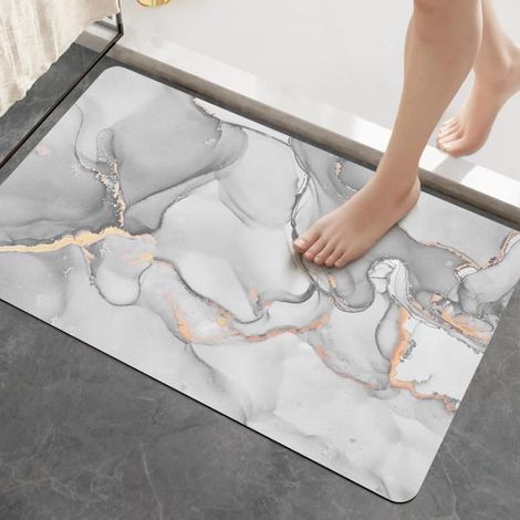 Tapis de Bain Diatomite Antidérapant 40 x 60 cm Super Absorbant Sèche Rapide pour Portes de Salle de Bain Salon Lavable Gris Clair (1/4)