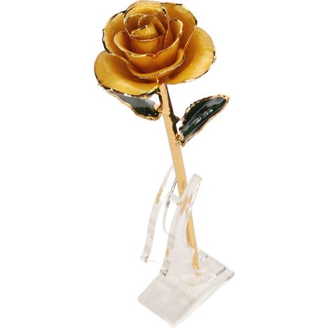 Rose naturelle préservée 24 carats dorée, éclat brillant, détails riches, jaune, avec support, pour maman, épouse ou amoureuse (1/5)