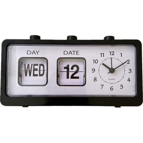 Réveil de bureau manuel avec calendrier à saut, noir, pour bureau ou salle d'étude.