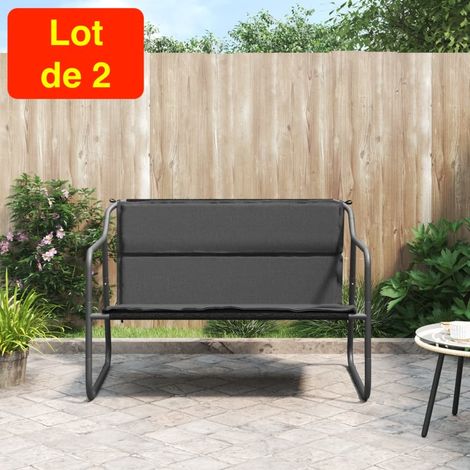 Lot de 2 Bancs de jardin en tube d'acier avec dossier. Coussin gris anthracite (1/5)